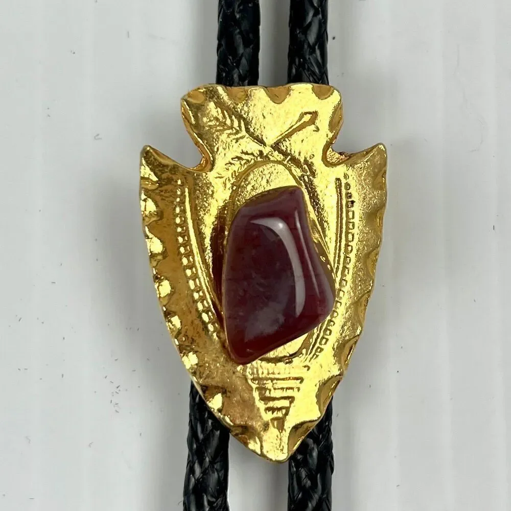 Gold Tone Southwestern Arrowhead Bolo with Beautiful Stone VINTAGE